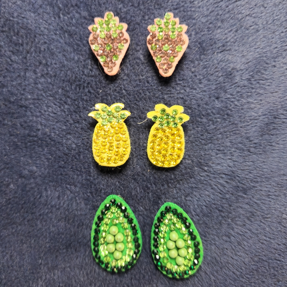 Colorful Fruit-Themed Velvet &crystal Earrings Set
